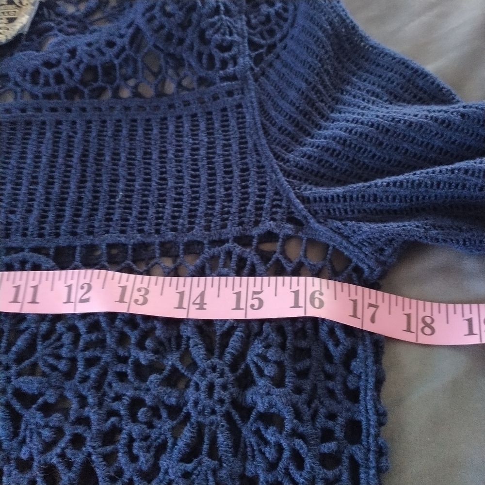 Anthropologie James Coviello Crochet Navy Top XS - Picture 6 of 11